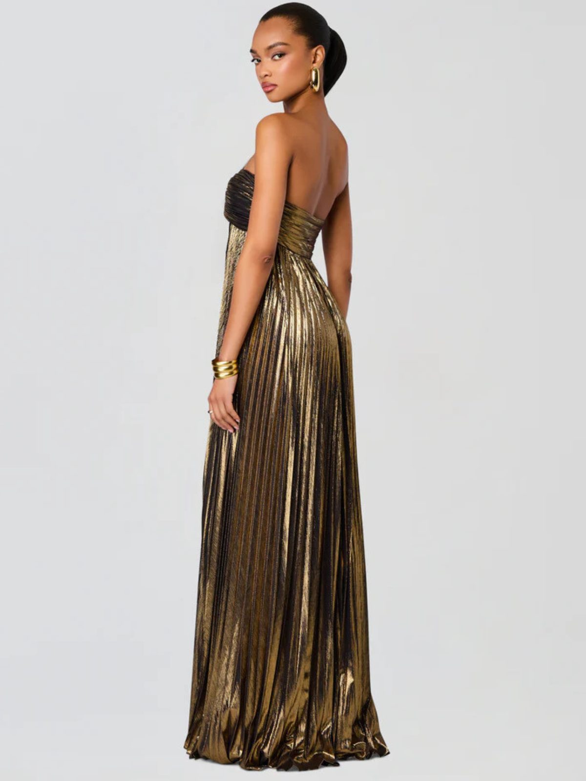 Champagne Strapless Twisted Bodice Maxi Dress