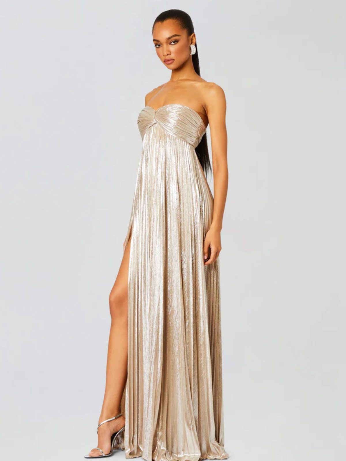 Champagne Strapless Twisted Bodice Maxi Dress