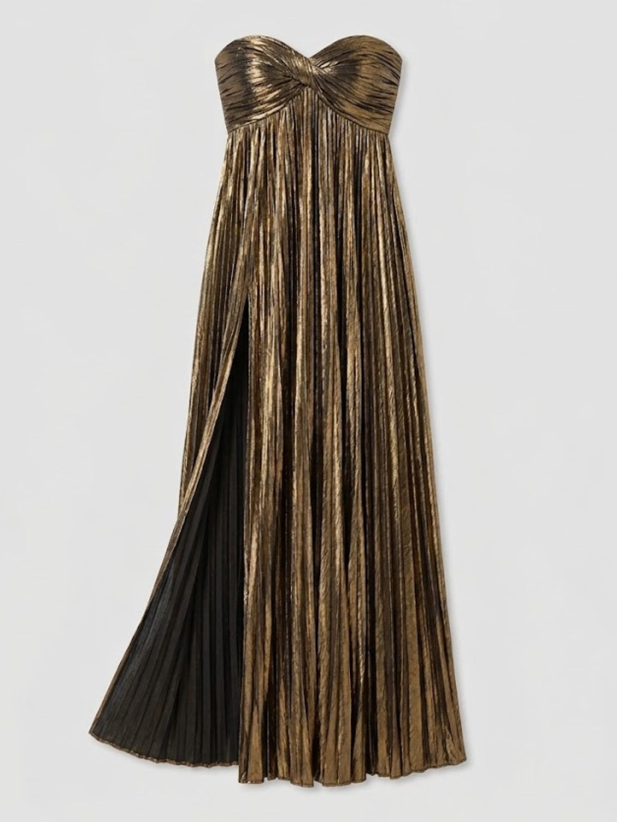 Champagne Strapless Twisted Bodice Maxi Dress