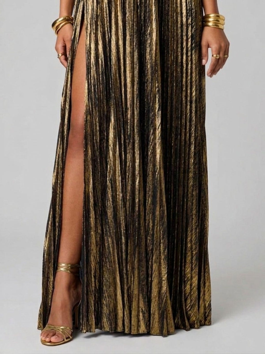 Champagne Strapless Twisted Bodice Maxi Dress