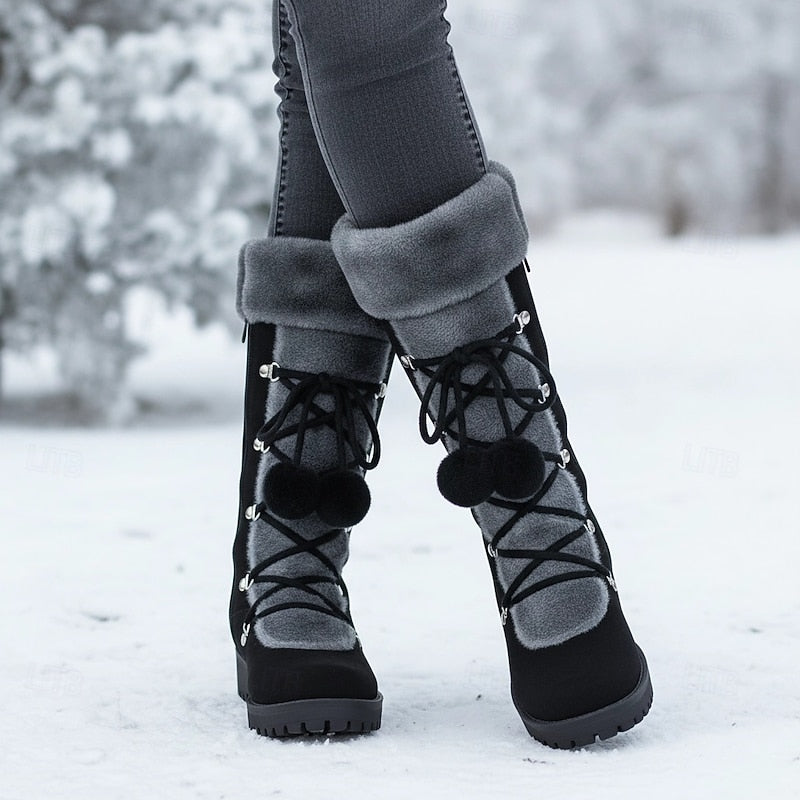 Black cozy lace-up winter Boots
