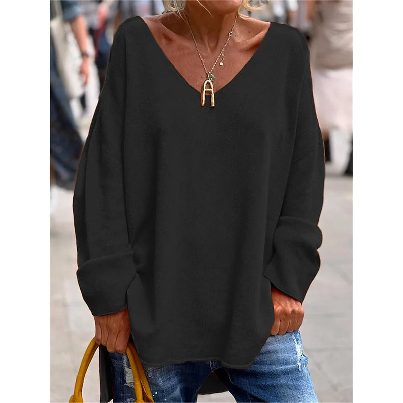 Orange relaxed V-neck pullover