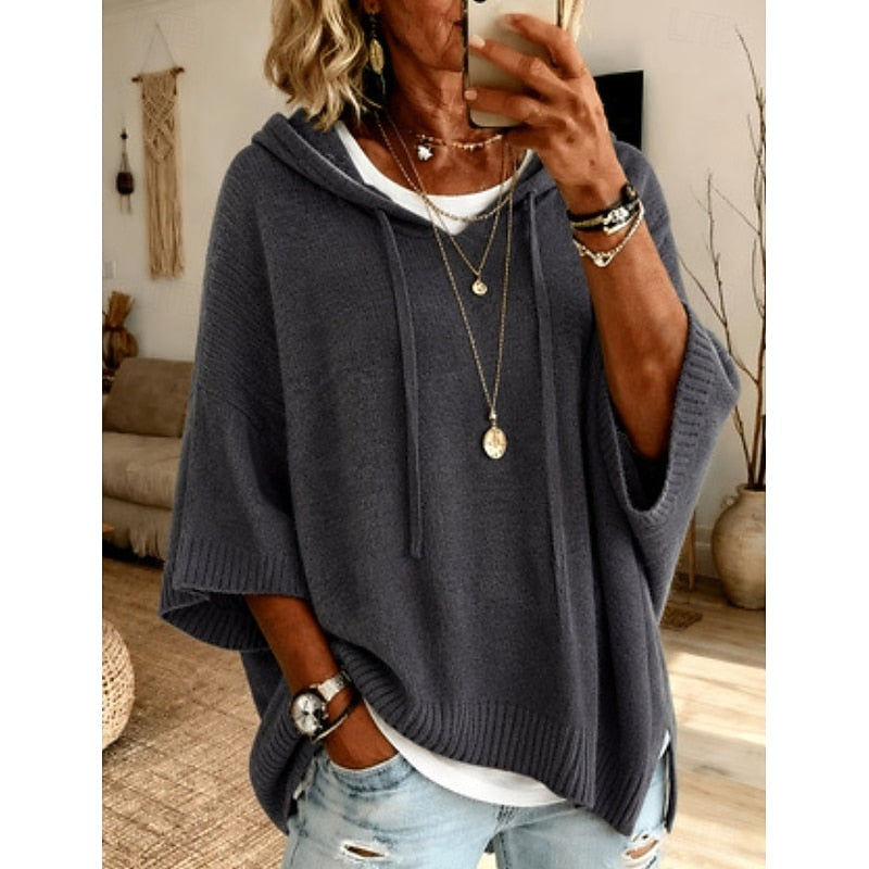 Blue Relaxed Hooded Sweater