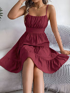 Spaghetti Strap Sleeveless Tiered A-Line Dress