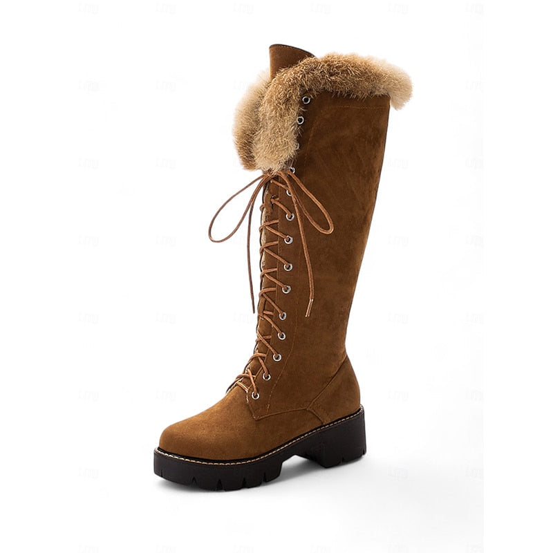 Black knee-high lace-up winter Boots