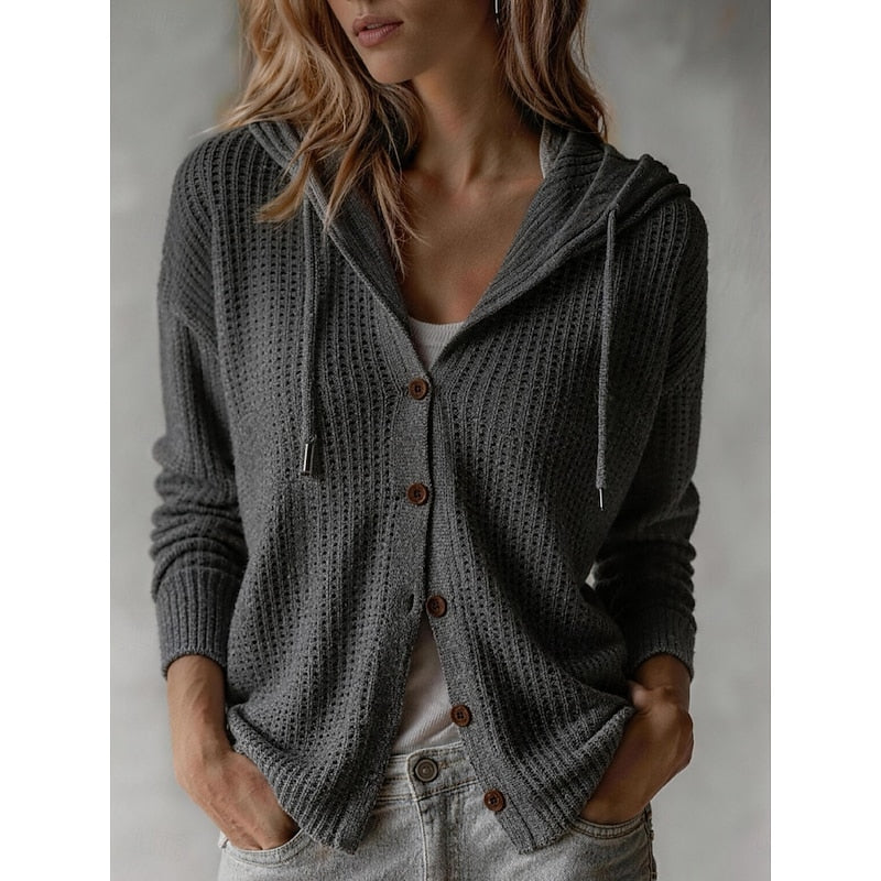Maroon Hooded Knit Cardigan