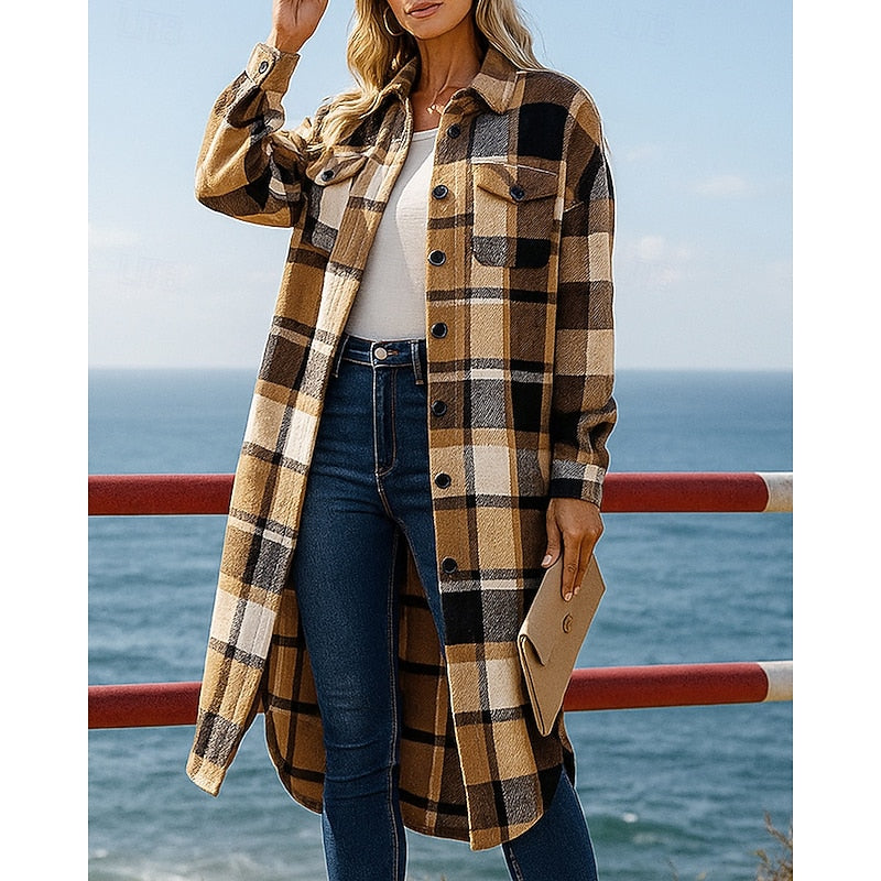 Khaki Checked Coat, front view