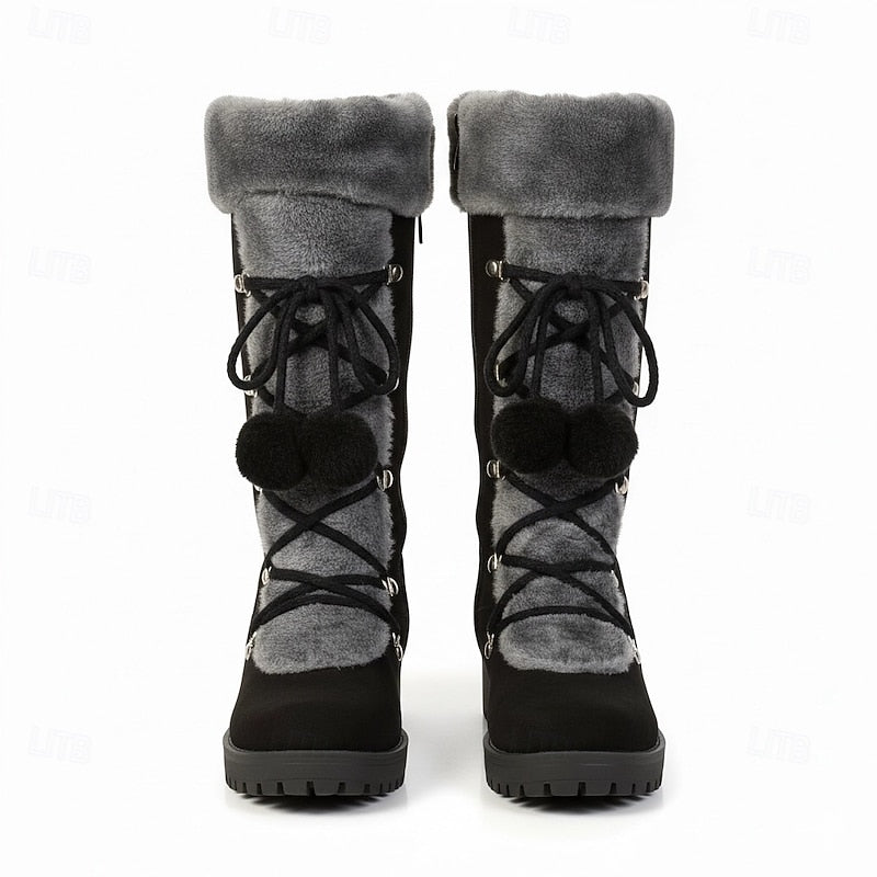 Beige cozy lace-up winter Boots