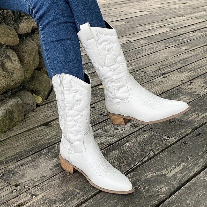 White metallic western cowboy Boots