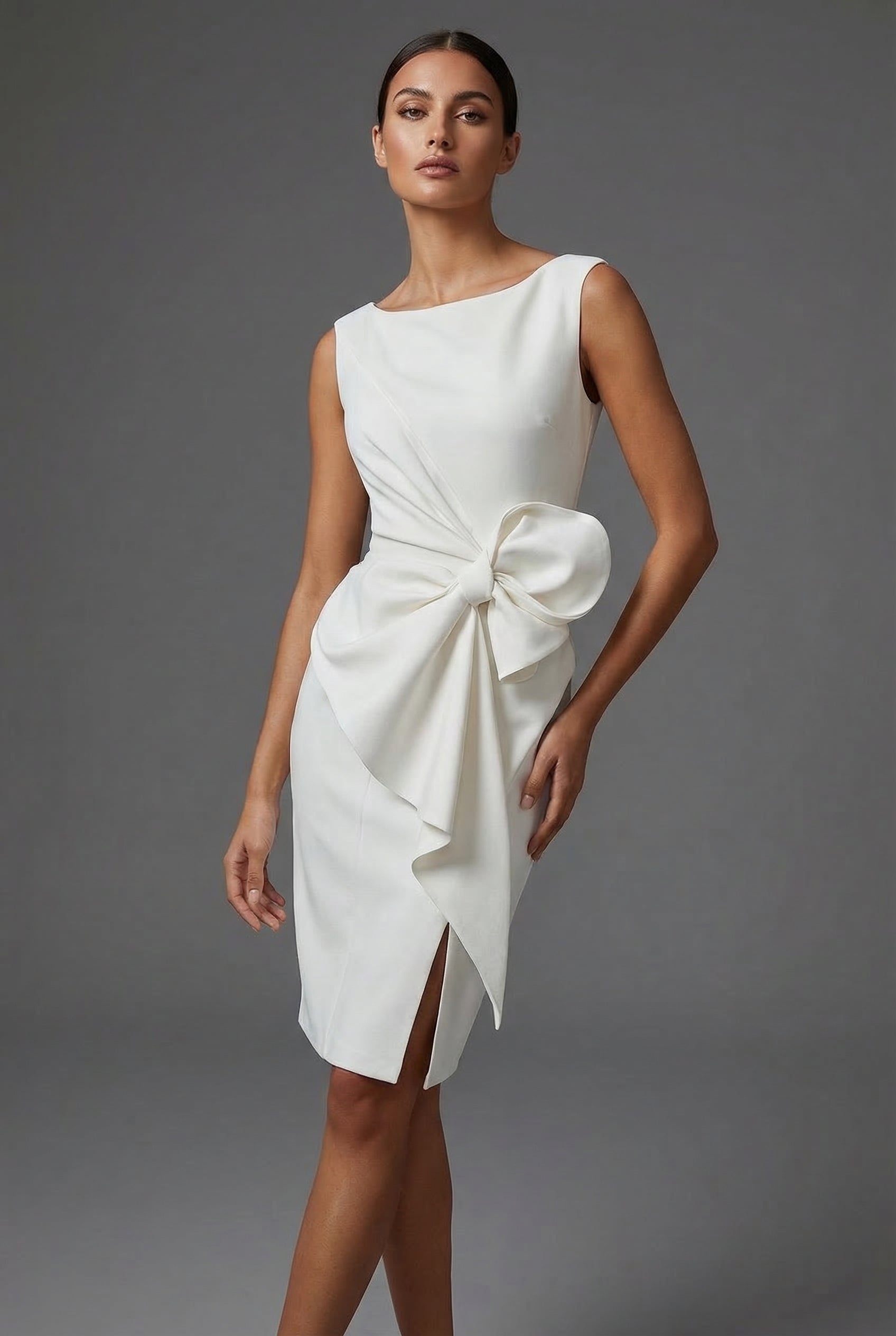 Bow Detail Sleeveless Wedding Guest Cocktail Dress