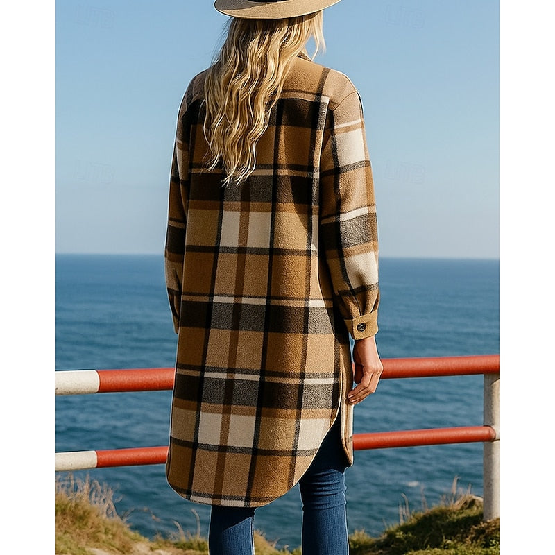 Khaki Checked Coat, back view