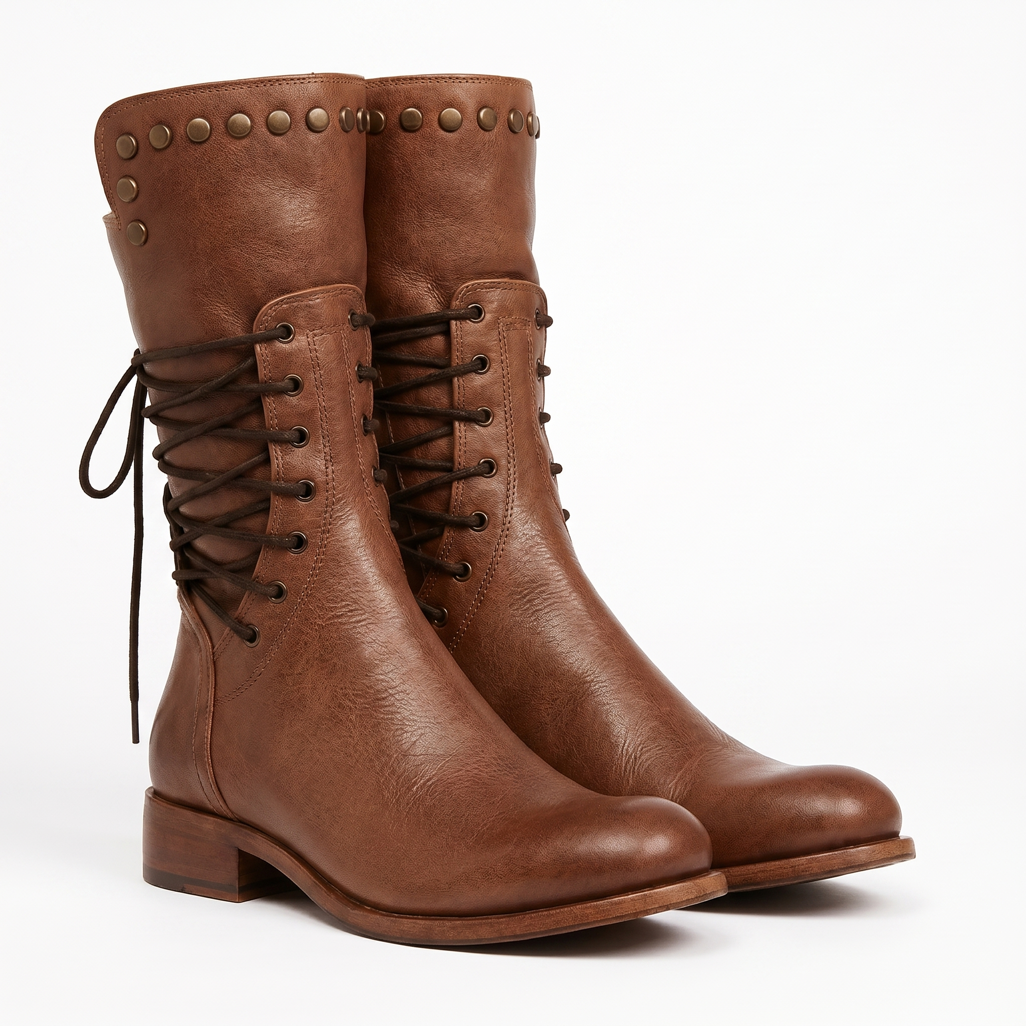 Black lace-up mid-calf studded Boots