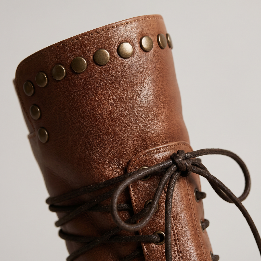 Gray lace-up mid-calf studded Boots