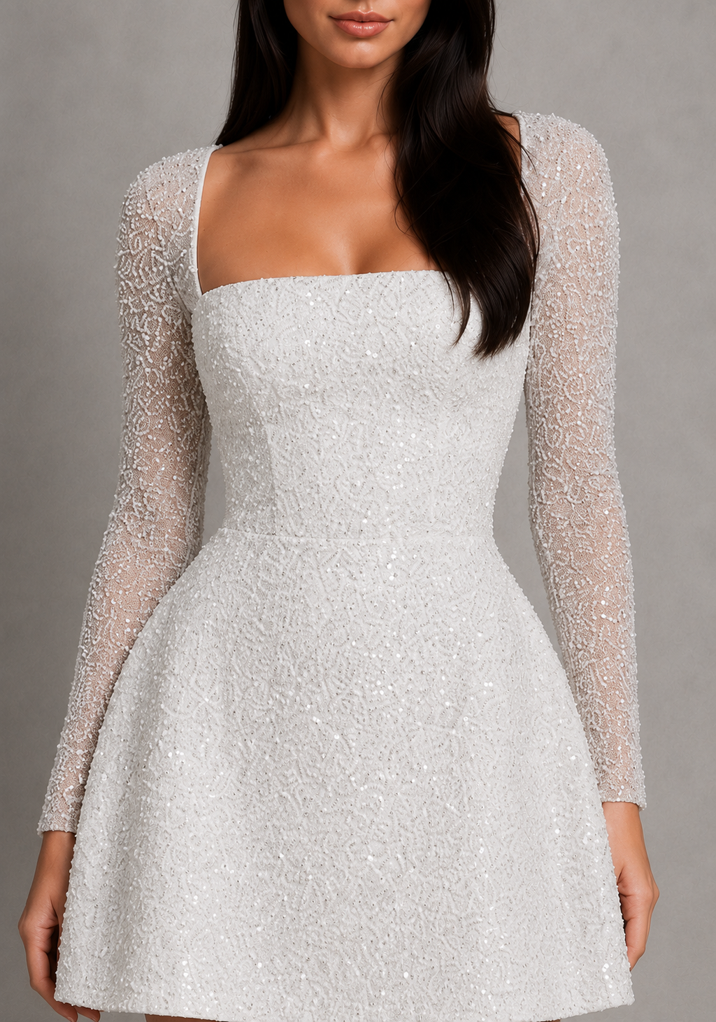 White beaded lace-up-back Mini Dress