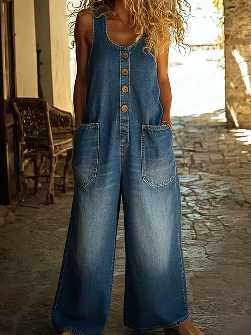 Light Blue Sleeveless Denim Jumpsuit
