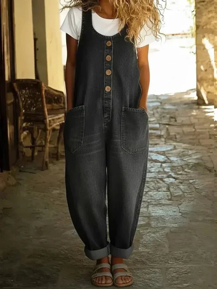 Light Blue Sleeveless Denim Jumpsuit