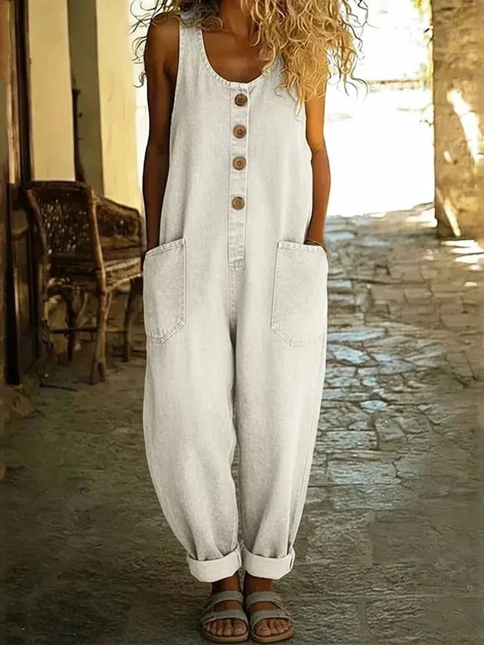 Light Blue Sleeveless Denim Jumpsuit