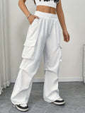 White wide-leg cargo pocket Pants, front view