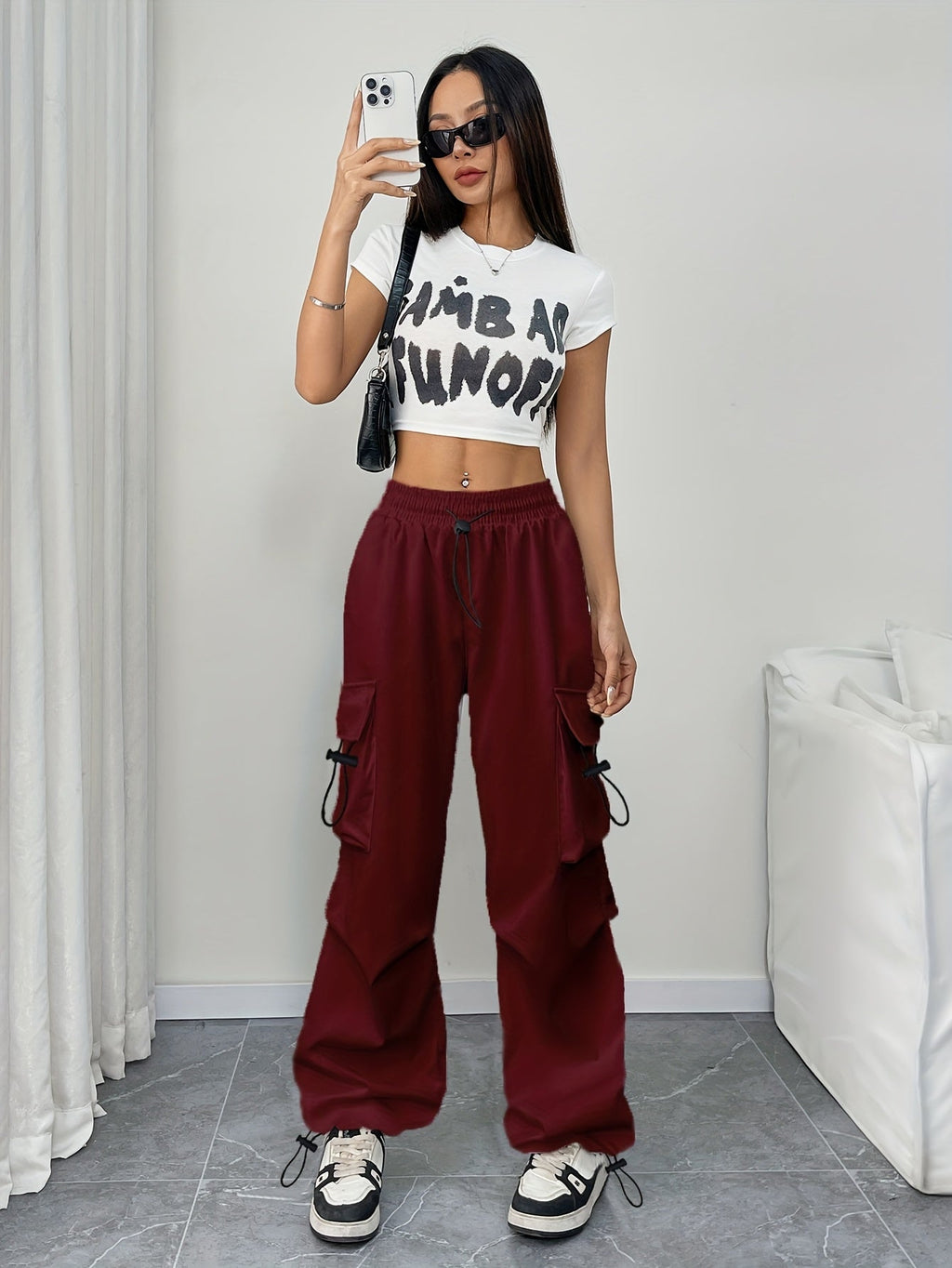 White wide-leg cargo pocket Pants