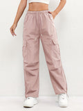 Pink cargo pocket drawstring Pants, front view