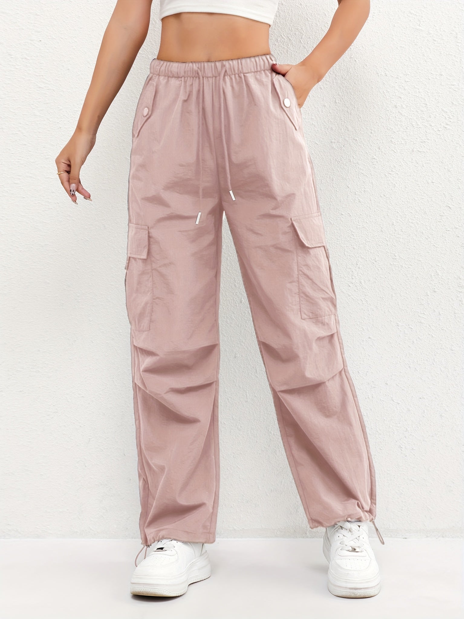 Pink cargo pocket drawstring Pants, front view