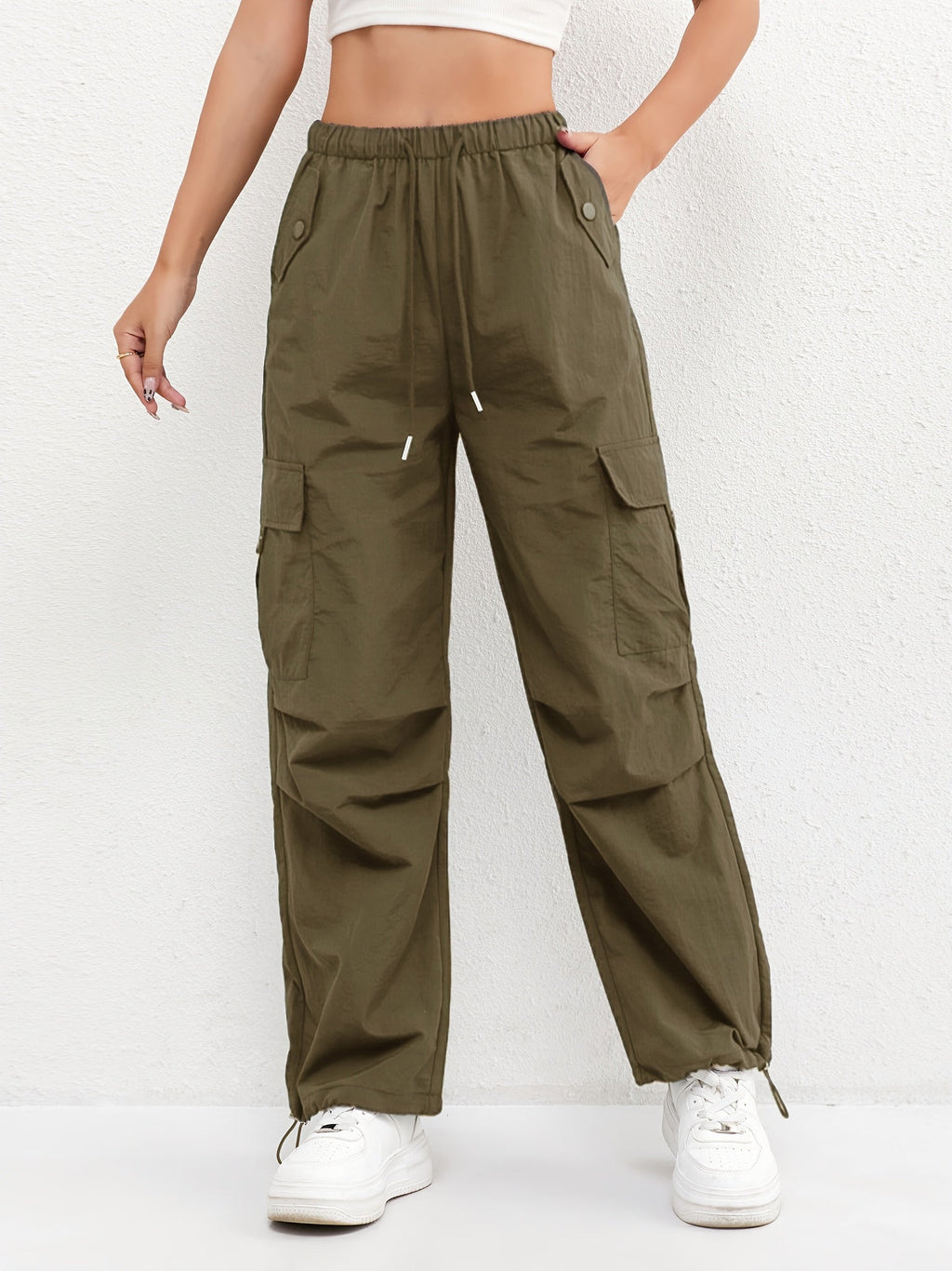 Khaki cargo pocket drawstring Pants