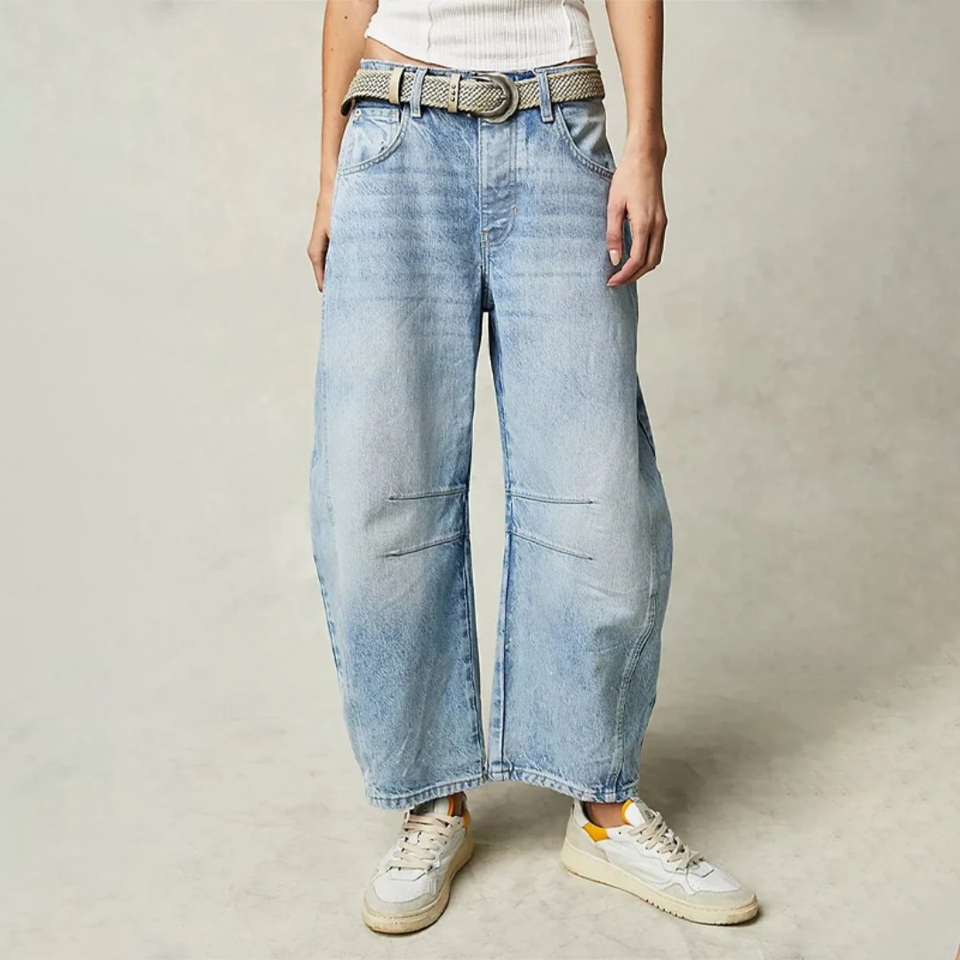 Light Blue Barrel-Leg Jeans, front view