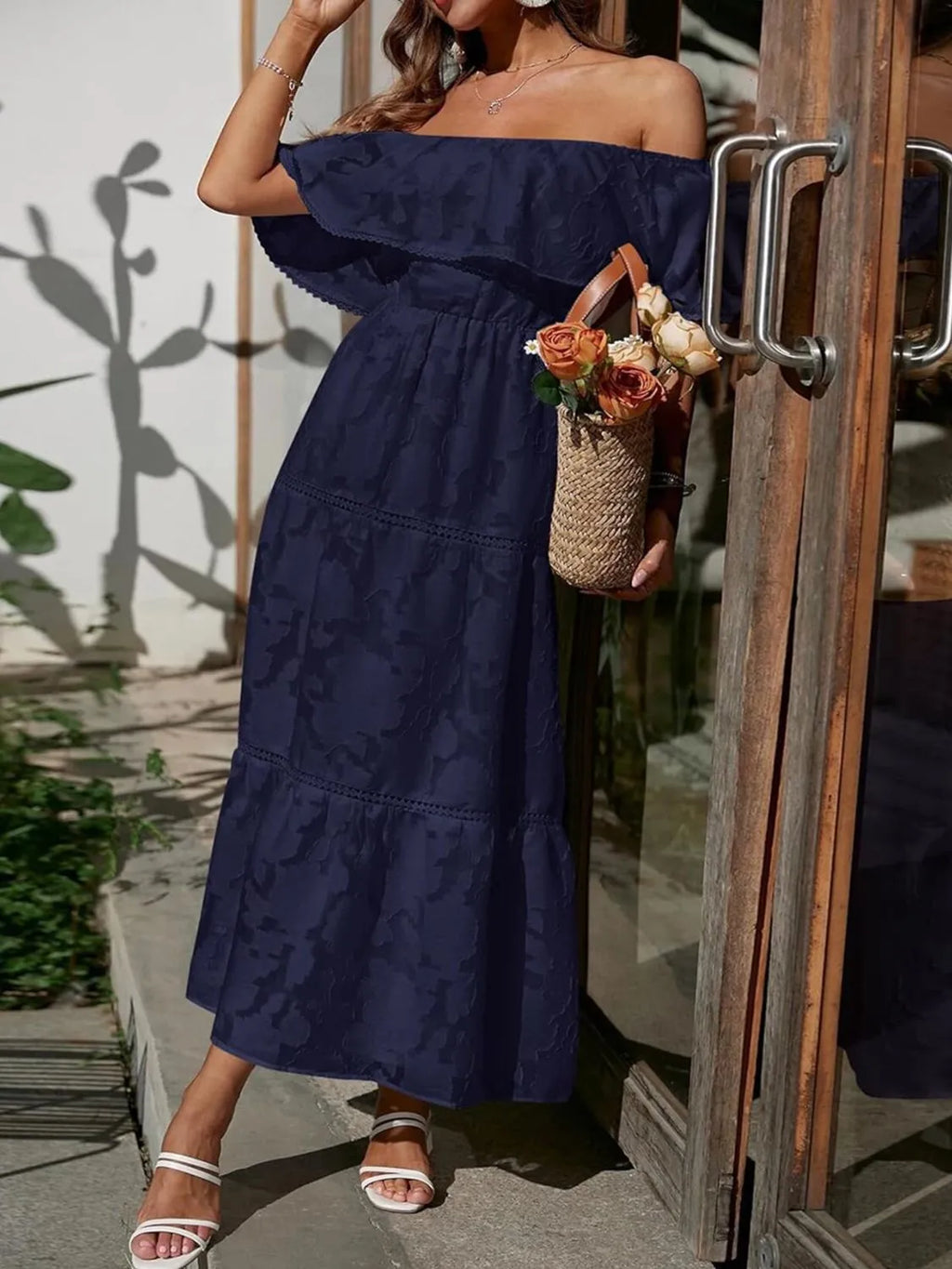 Off Shoulder Tiered Maxi Dress Wedding Guest Summer