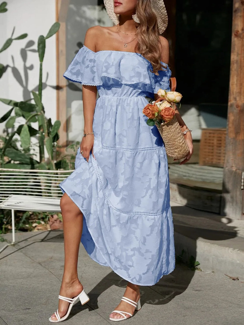 Off Shoulder Tiered Maxi Dress Wedding Guest Summer