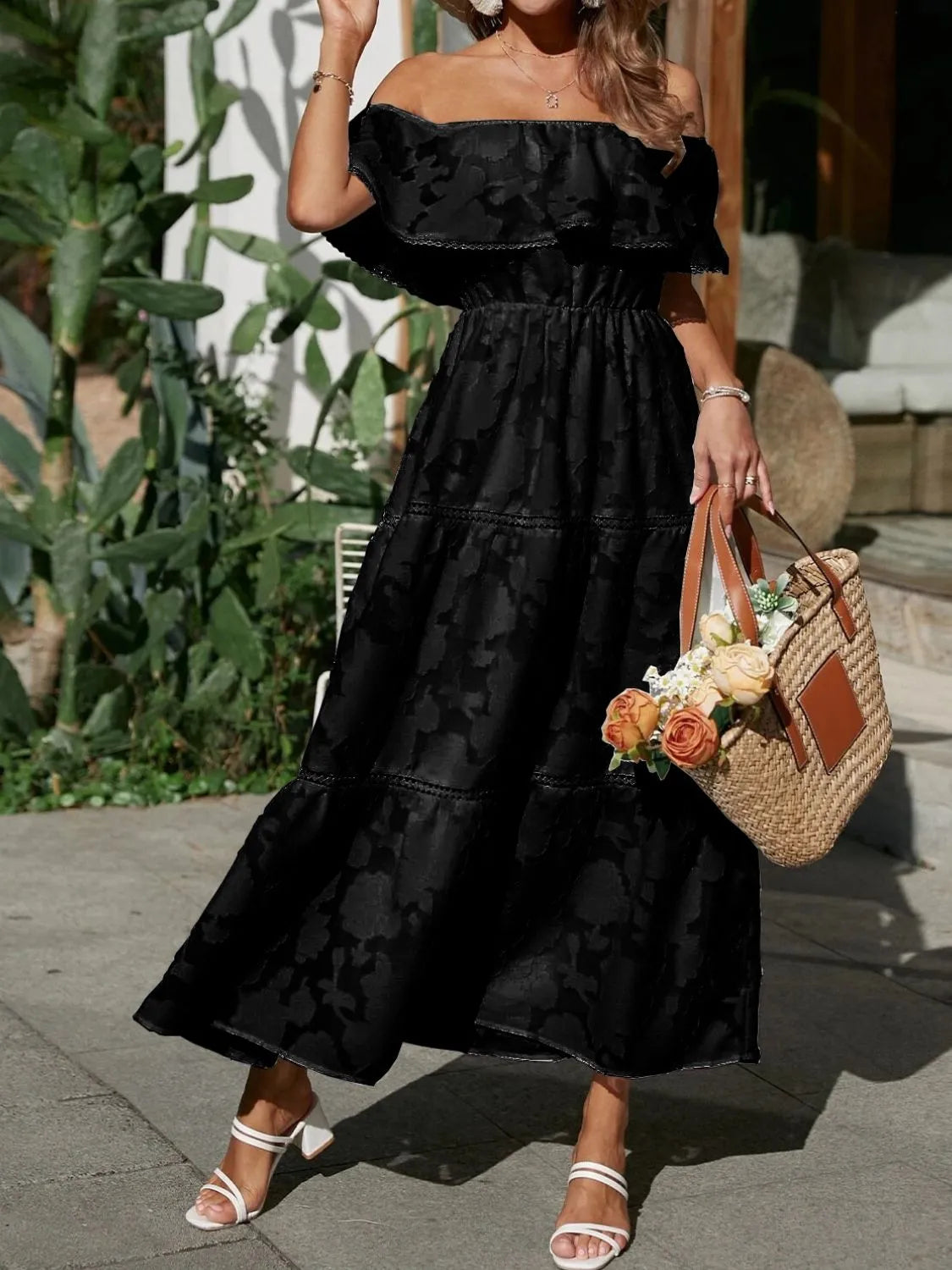 Off Shoulder Tiered Maxi Dress Wedding Guest Summer
