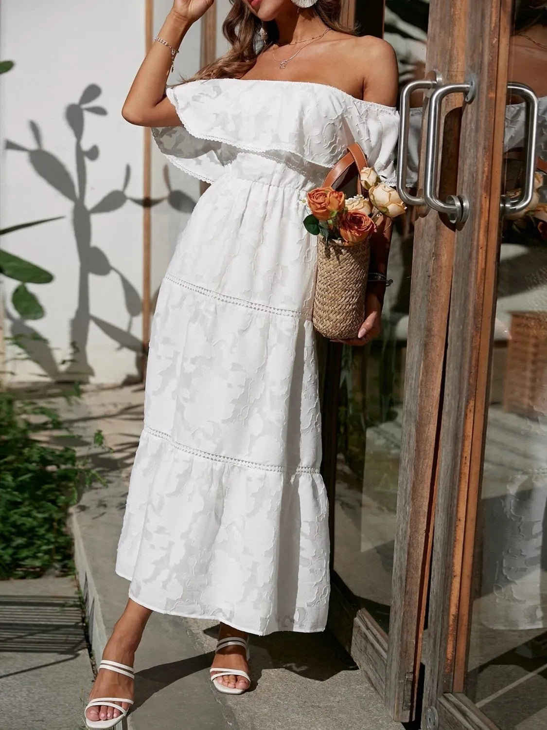 Off Shoulder Tiered Maxi Dress Wedding Guest Summer