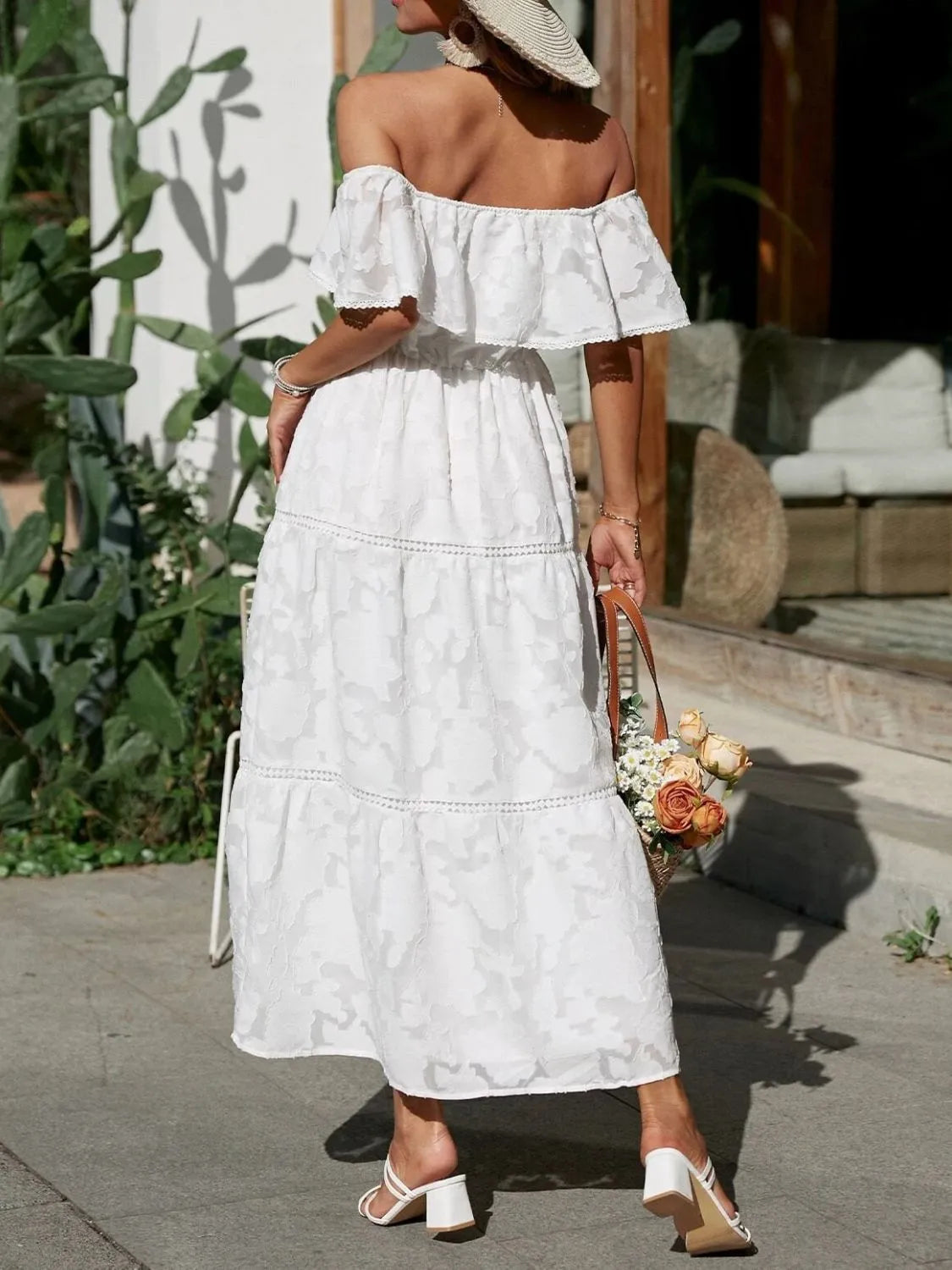 Off Shoulder Tiered Maxi Dress Wedding Guest Summer