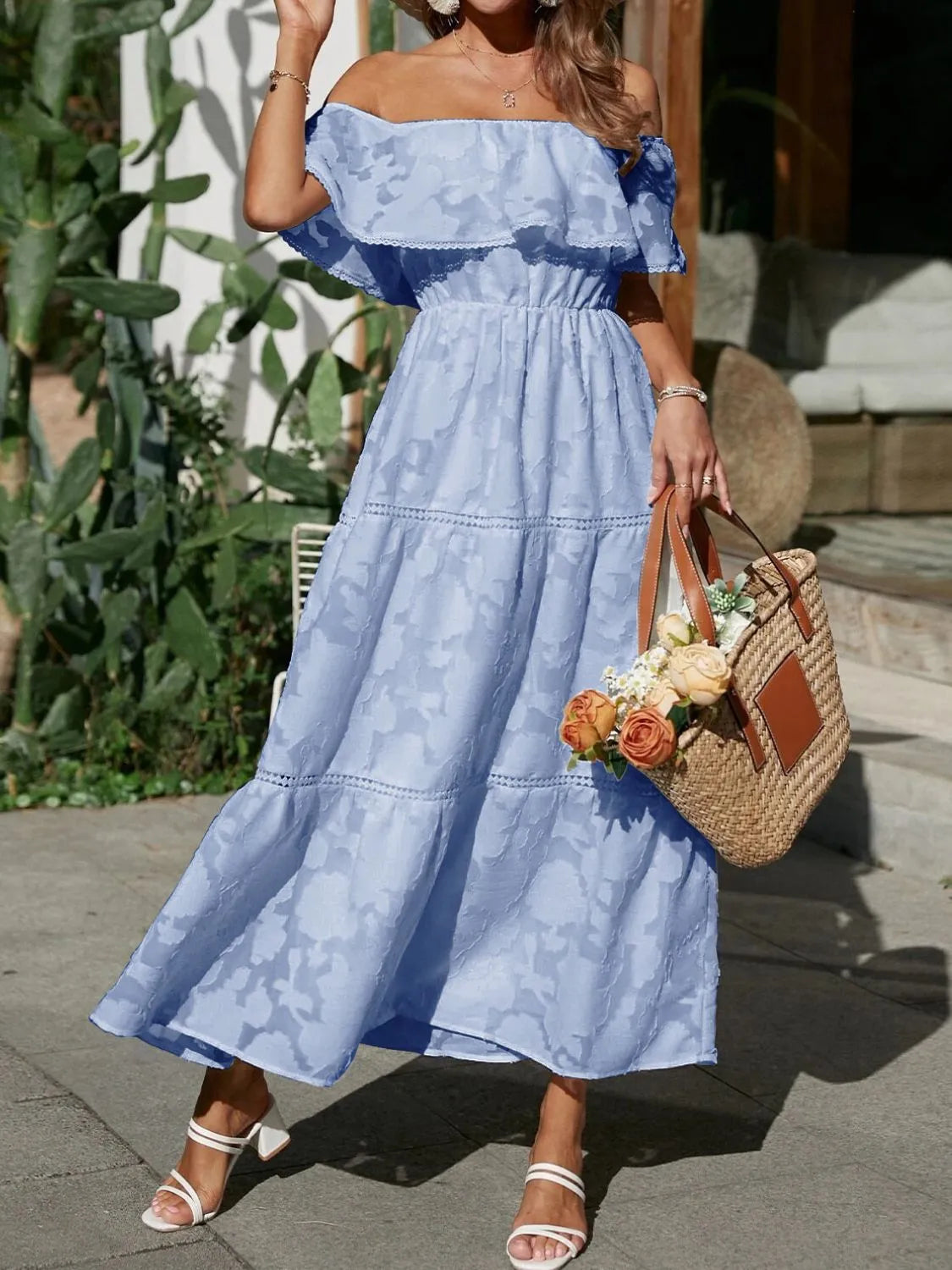 Off Shoulder Tiered Maxi Dress Wedding Guest Summer