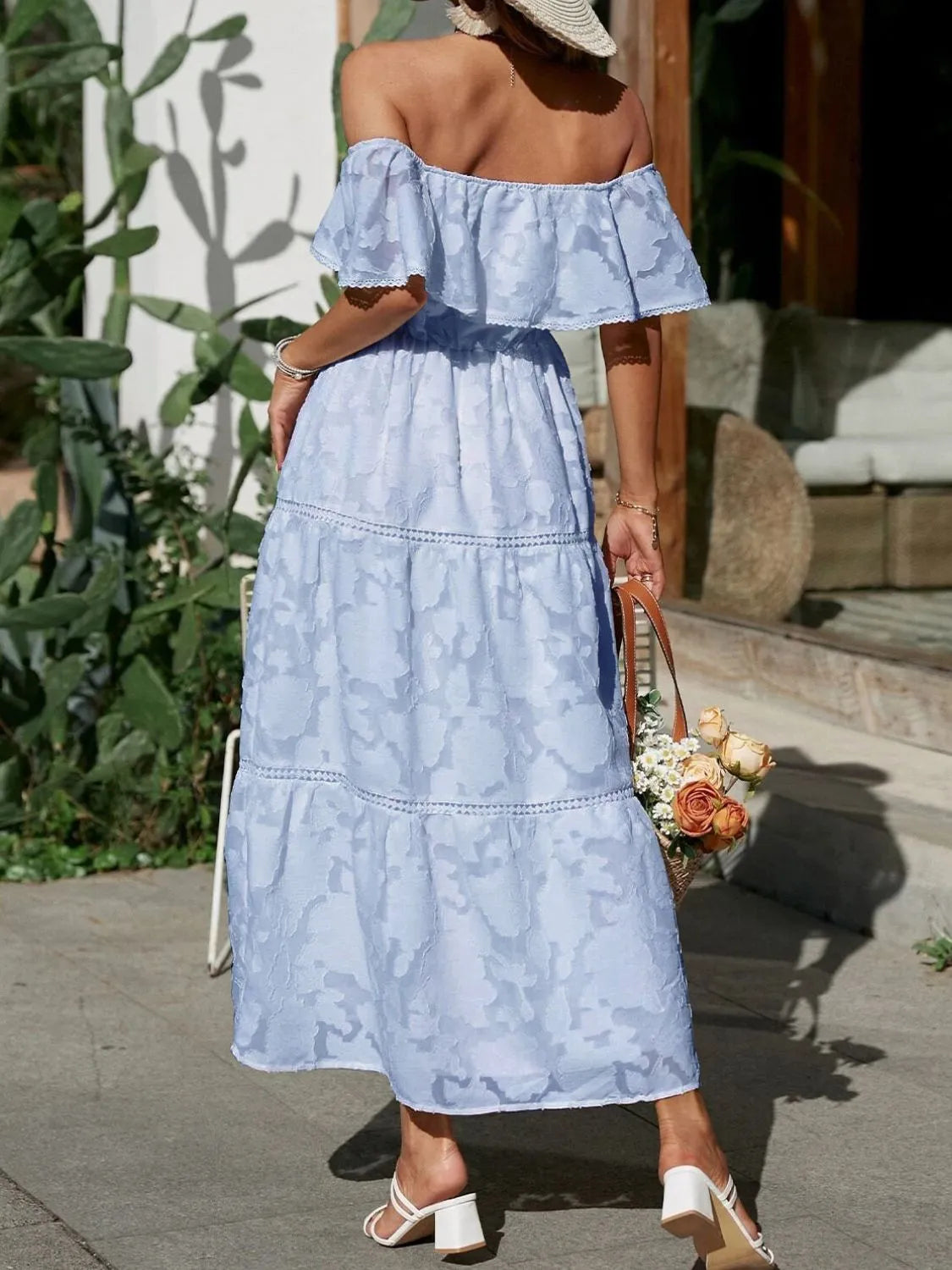 Off Shoulder Tiered Maxi Dress Wedding Guest Summer