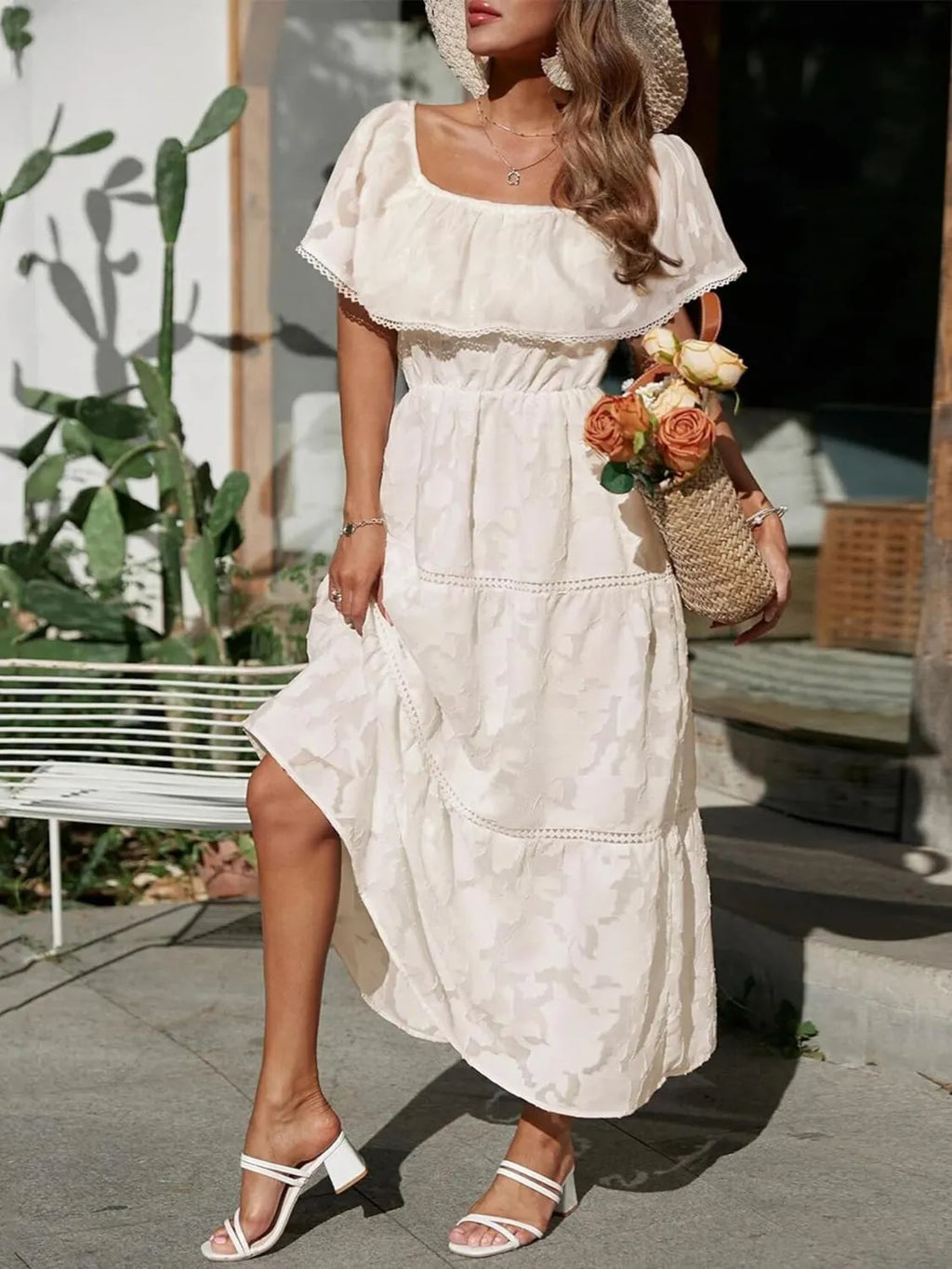 Off Shoulder Tiered Maxi Dress Wedding Guest Summer