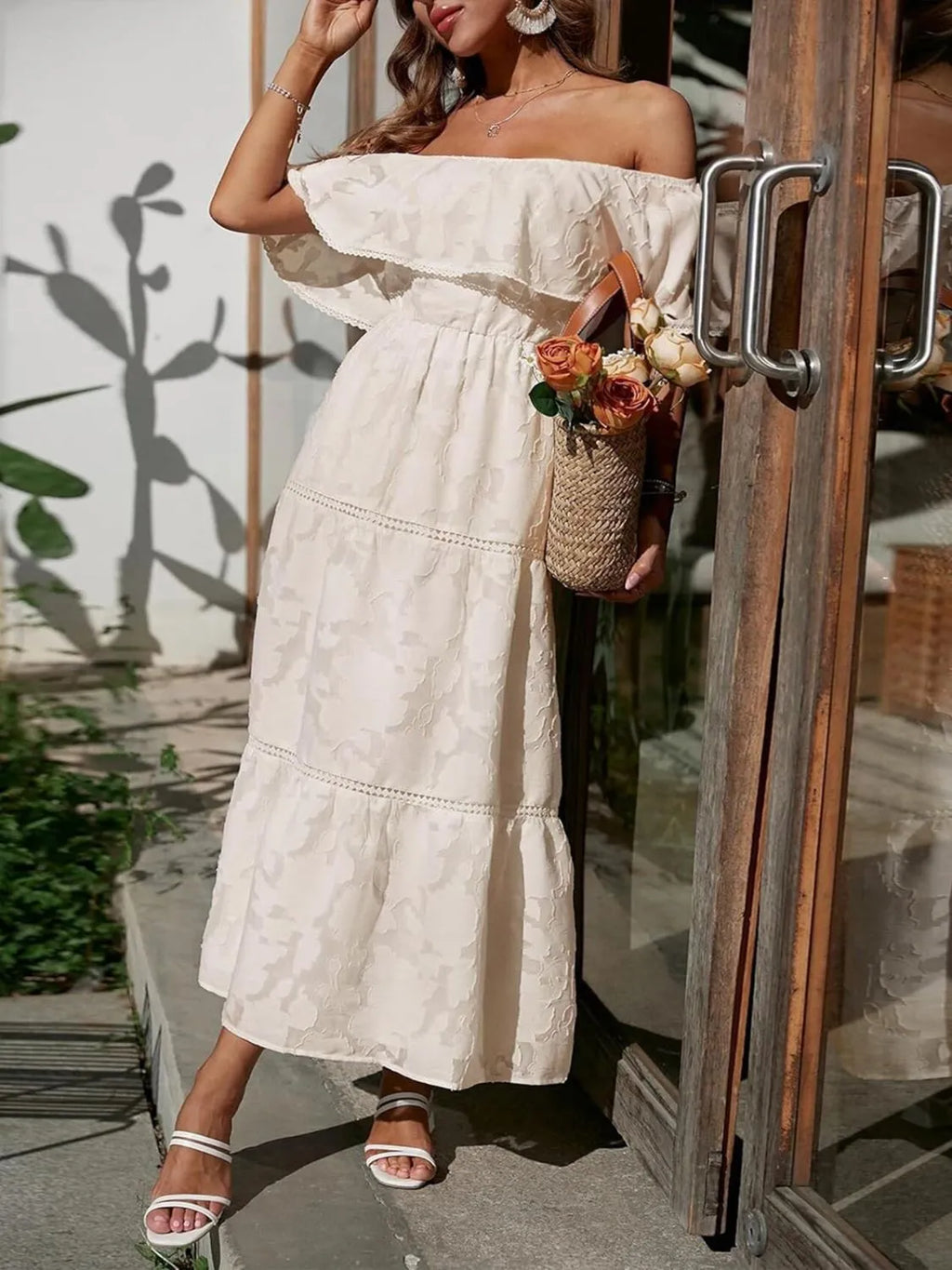 Off Shoulder Tiered Maxi Dress Wedding Guest Summer