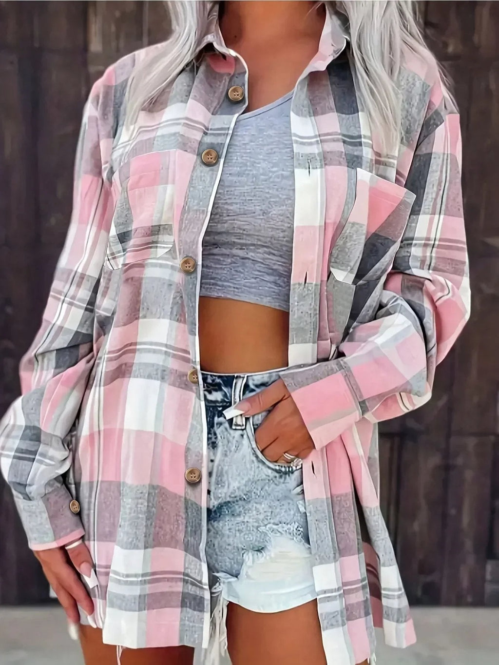 Green Plaid Hooded Flannel Cardigan