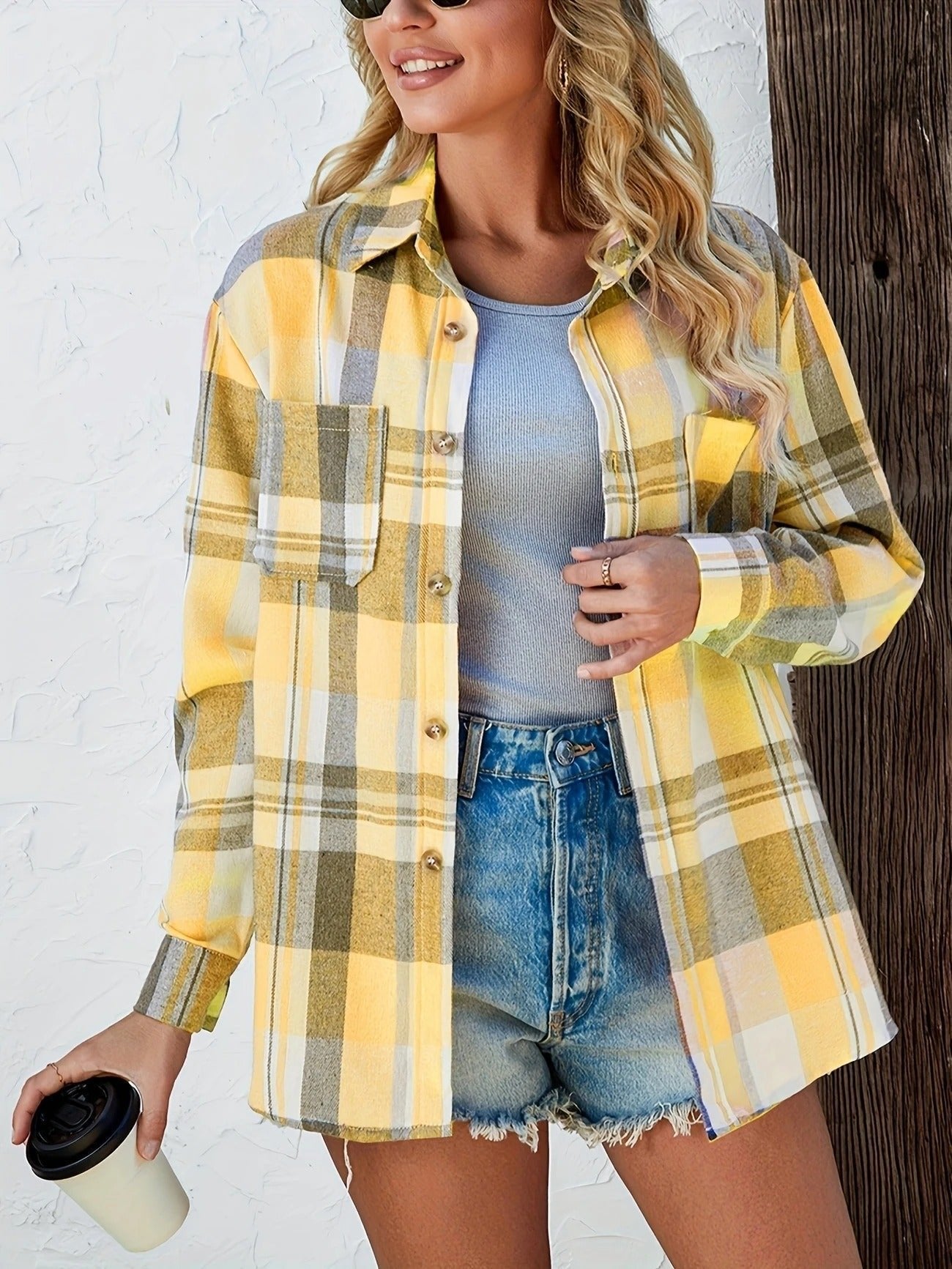 Green Plaid Hooded Flannel Cardigan