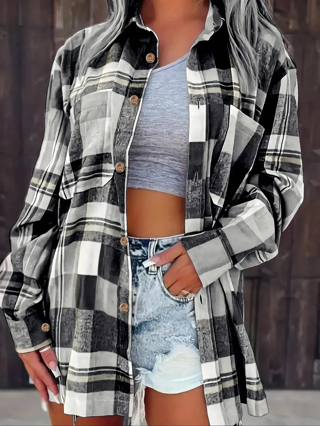 Green Plaid Hooded Flannel Cardigan
