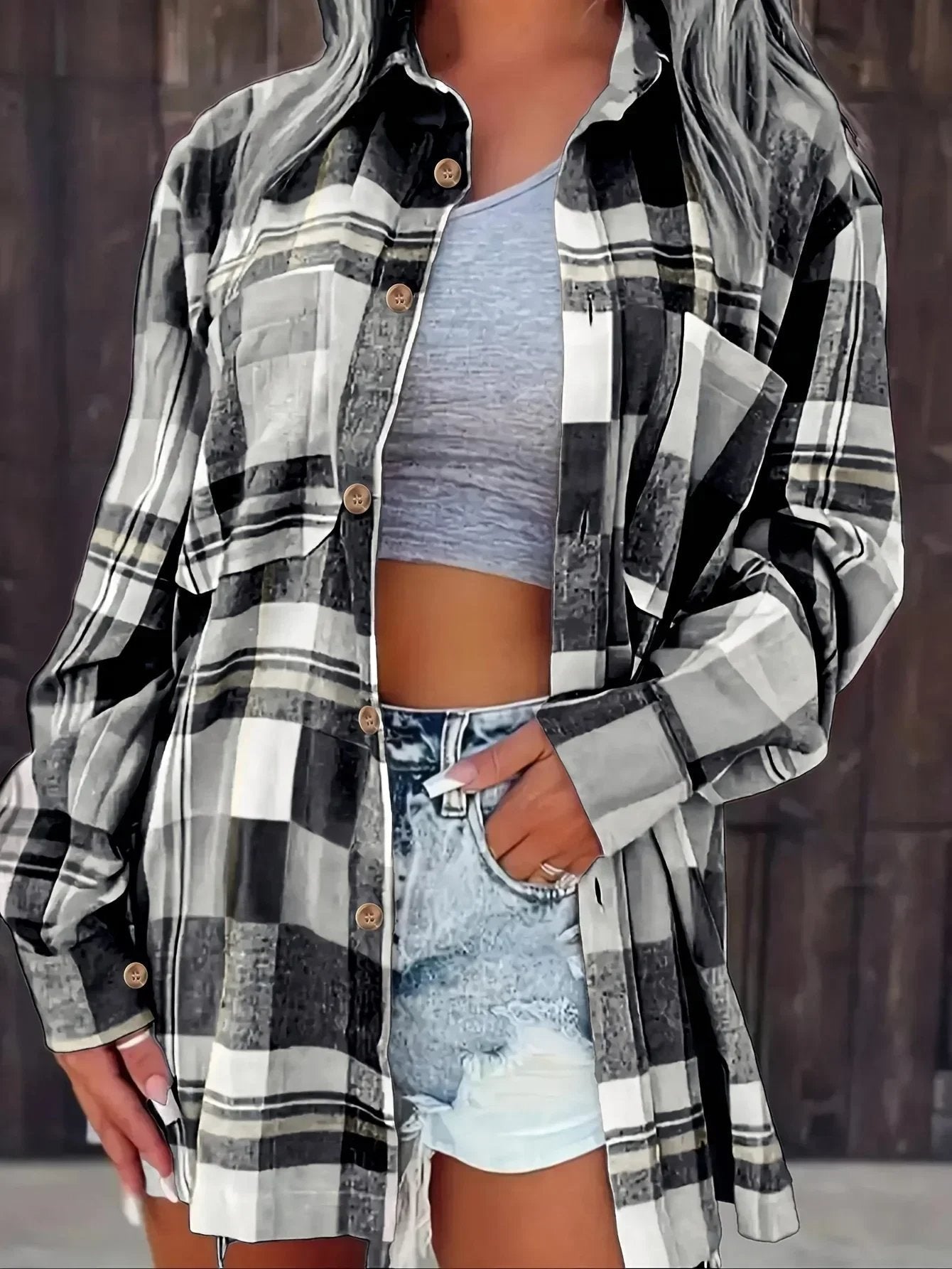 Green Plaid Hooded Flannel Cardigan