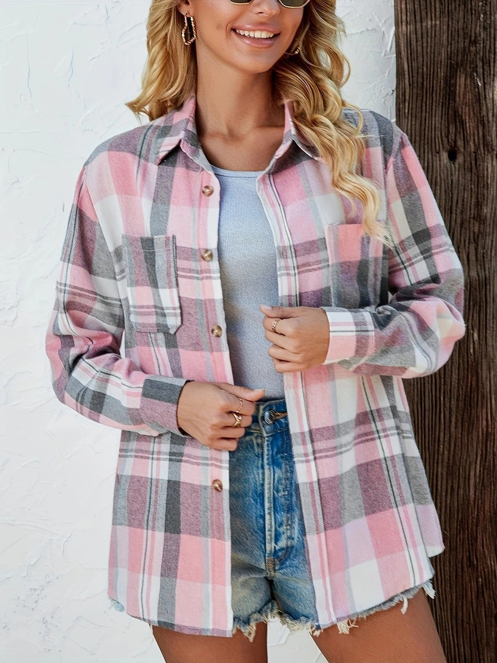 Green Plaid Hooded Flannel Cardigan