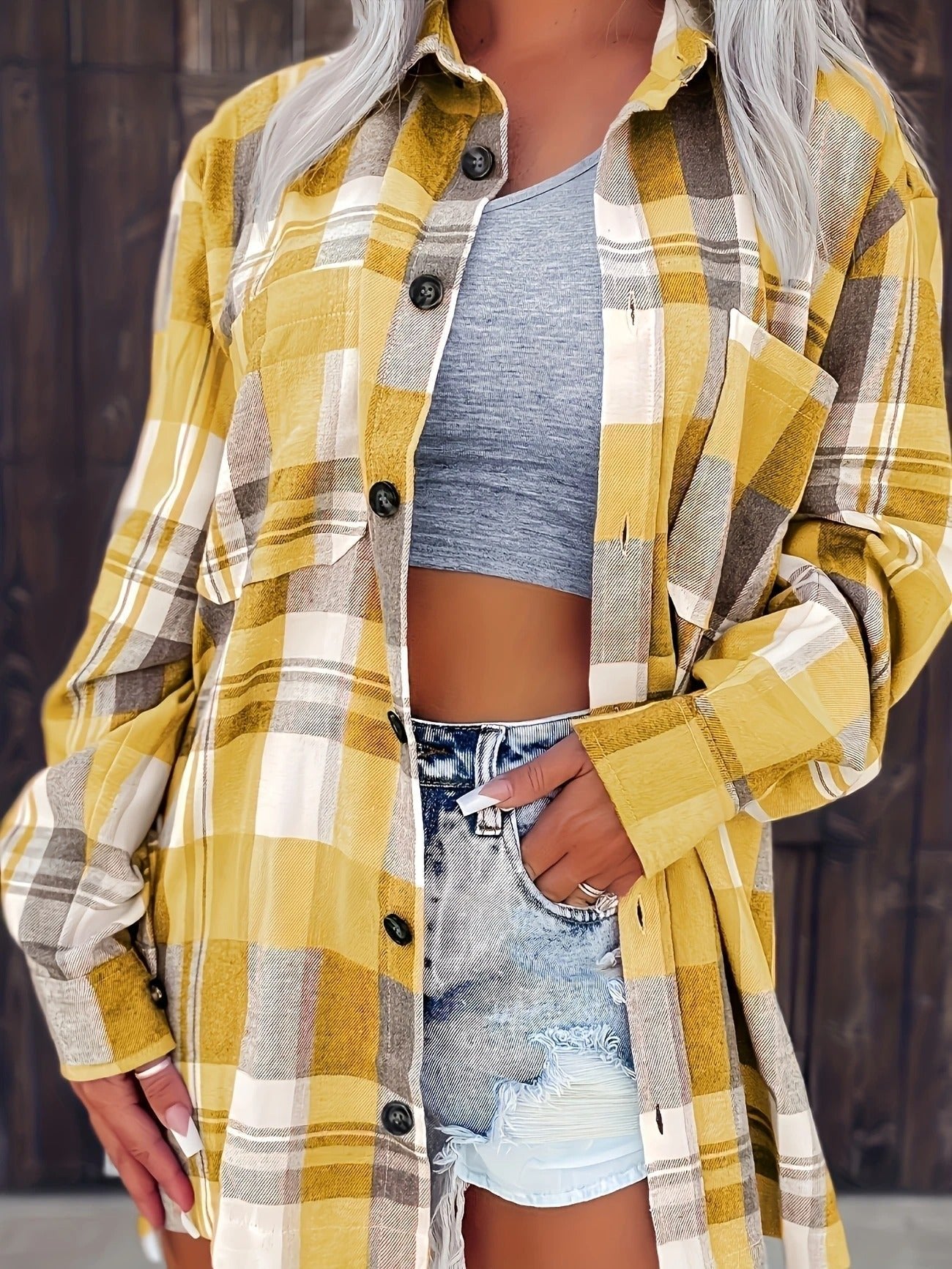 Green Plaid Hooded Flannel Cardigan