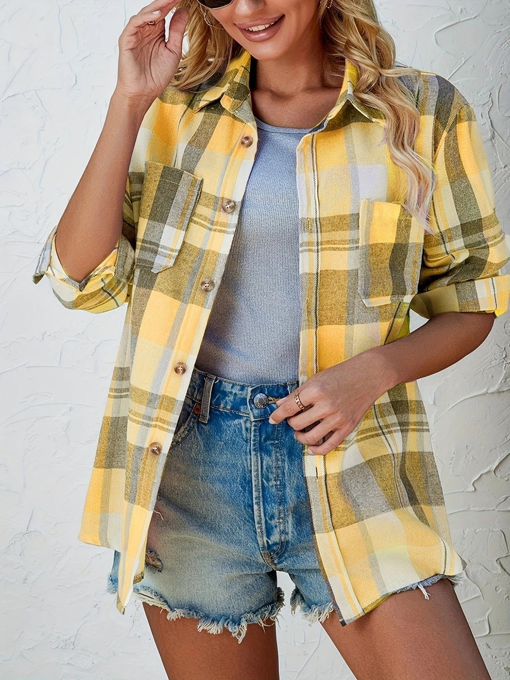 Green Plaid Hooded Flannel Cardigan