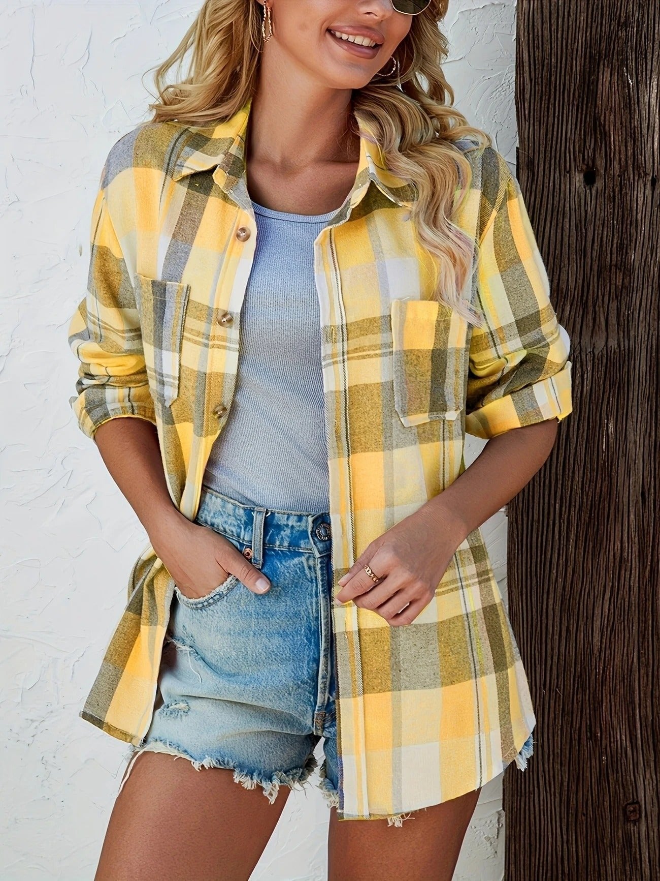 Green Plaid Hooded Flannel Cardigan