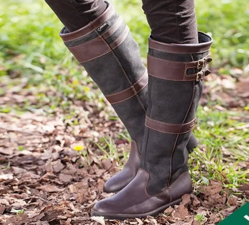 Coffee waterproof knee-high Boots, front view