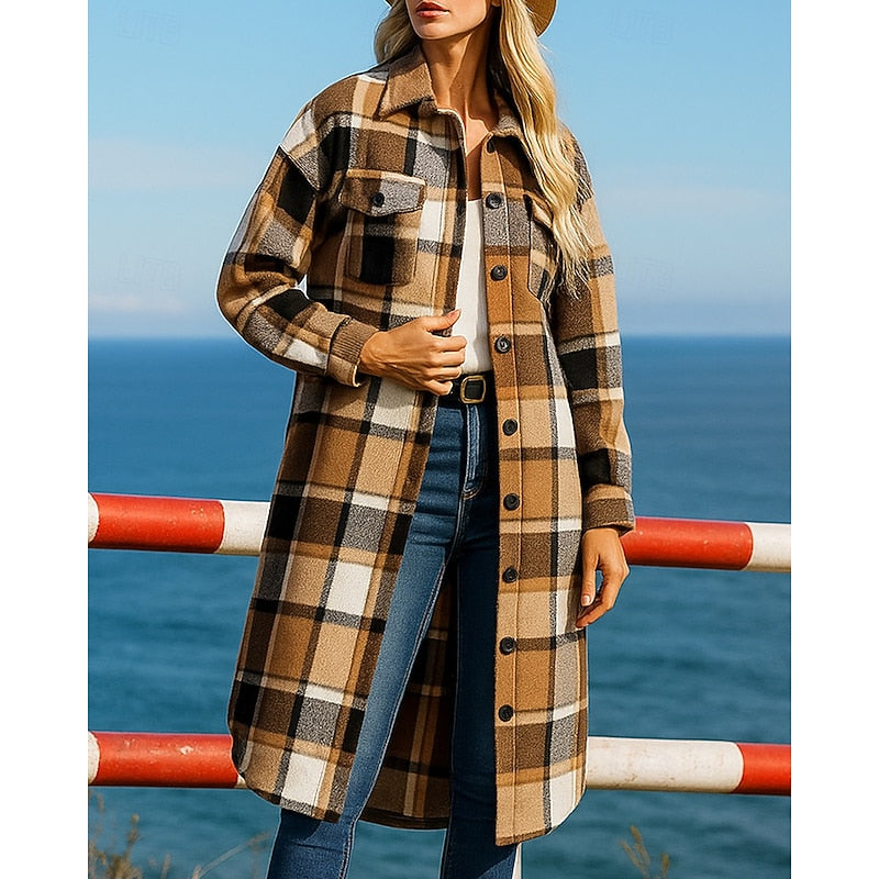 Khaki Checked Coat, front view