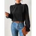 Black High-Neck Pleated Blouse, front view