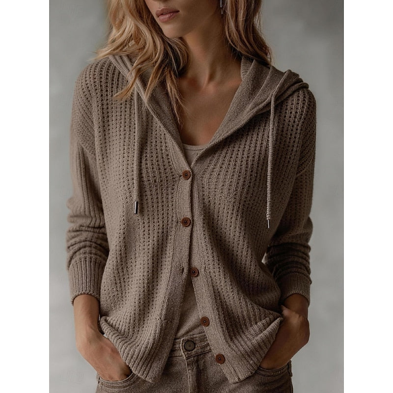 Maroon Hooded Knit Cardigan