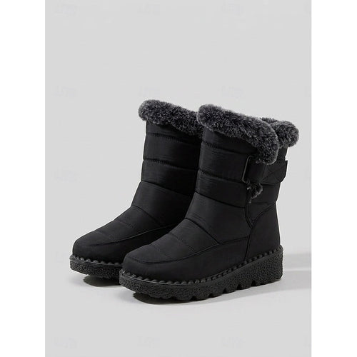 Black fur-trimmed winter snow Boots, front view
