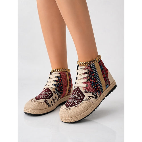 Red boho patterned high-top Sneakers, front view